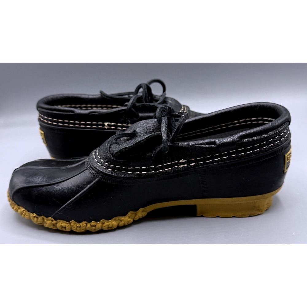 LL Bean Boots Rubber Moc Womens 7 M Black Gum Leather Duck Shoes 06009 USA Made - Picture 5 of 11
